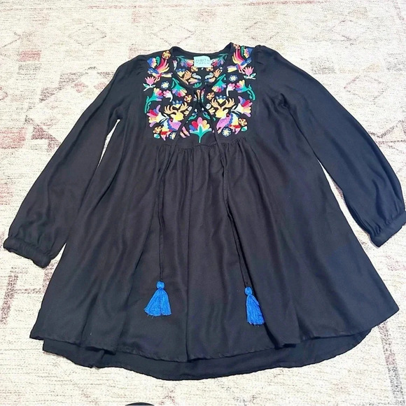 Womens Judith March Embroidered Mini Dress Long Sleeve Black M - Picture 10 of 14